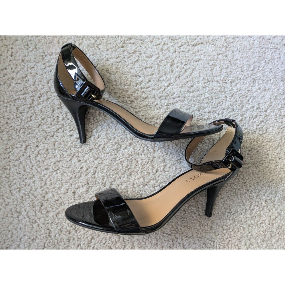 NWOT Talbots Shiny Black Patent Leather Buckled Ankle Strap High Heels Sz 8.5